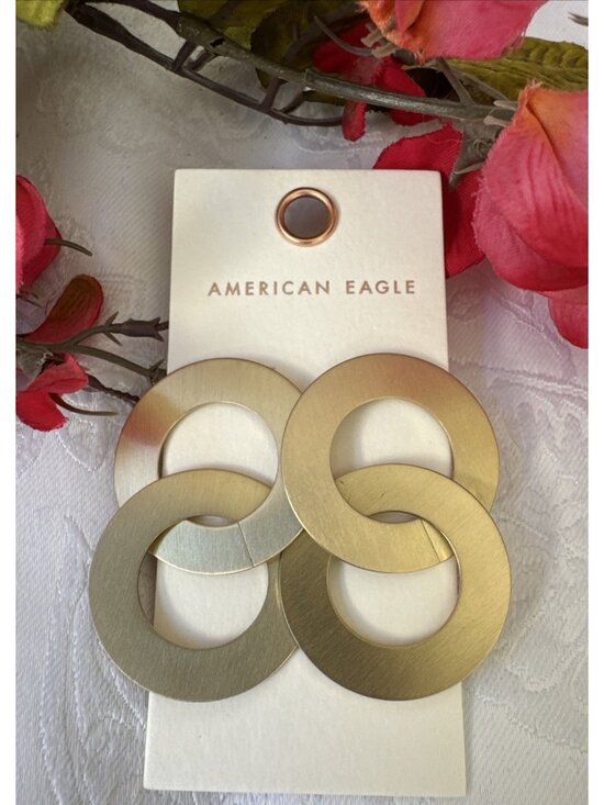 American Eagle Outfitters Jewelry - American Eagle Matte Gold Tone Chunky Double Circle Hoop Drop Earrings 2" NEW